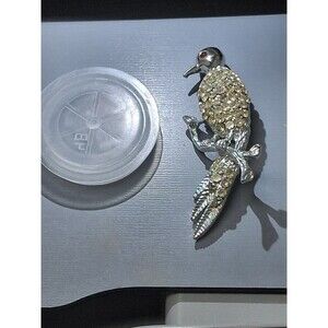 Vintage Bird Brooch, Pen With Rhinestone And Gold Tone
